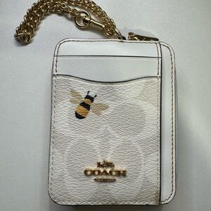 Coach Bee Print Zip Pocket Card Case